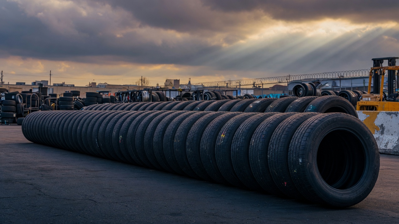 Row of quality used tires ready for sale